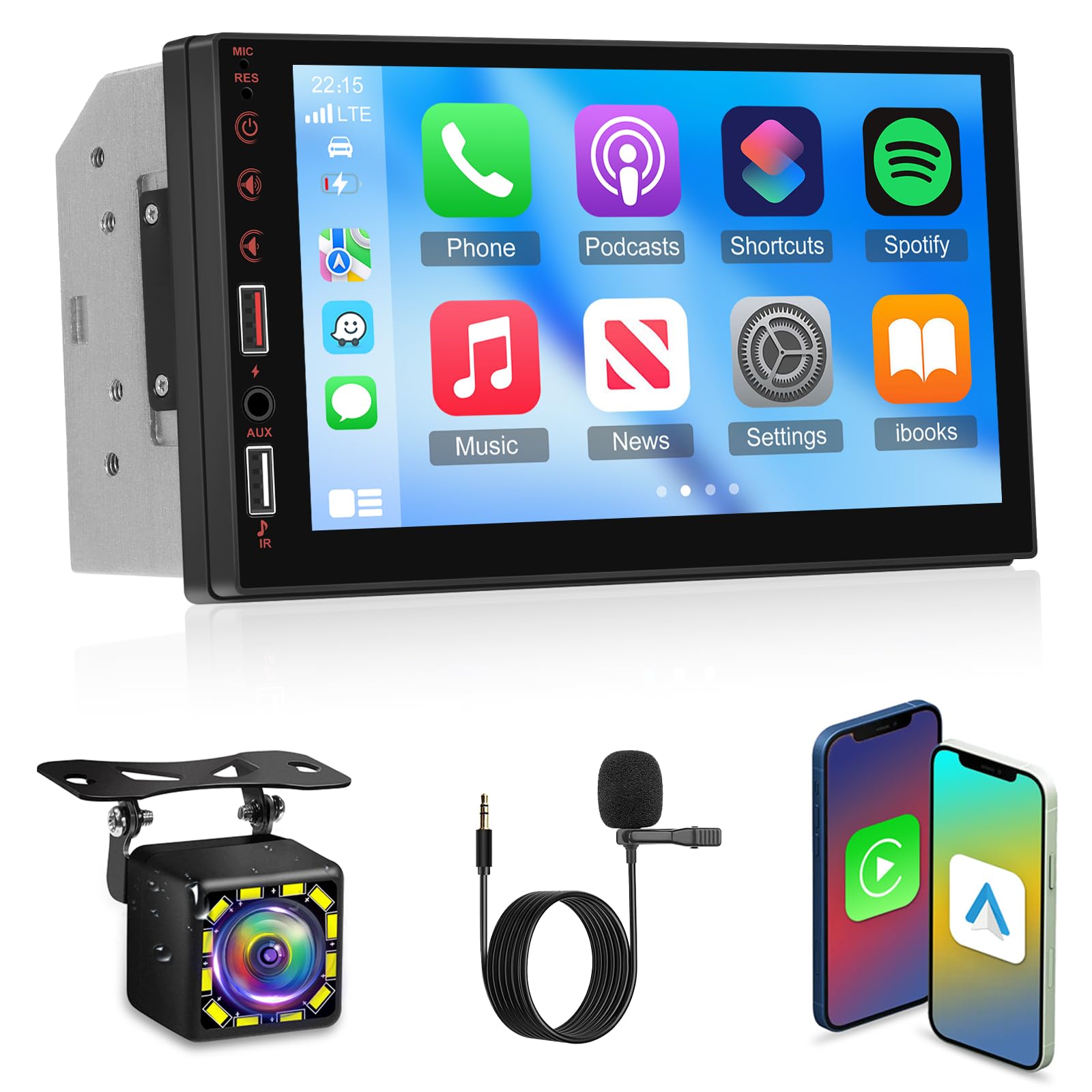 Autoradio 2 Din 7 Pollici Con Wireless CarPlay E Android Auto – Touch HD, Mirror Link, FM, EQ, SWC E Telecamera Posteriore Inclusa - 2