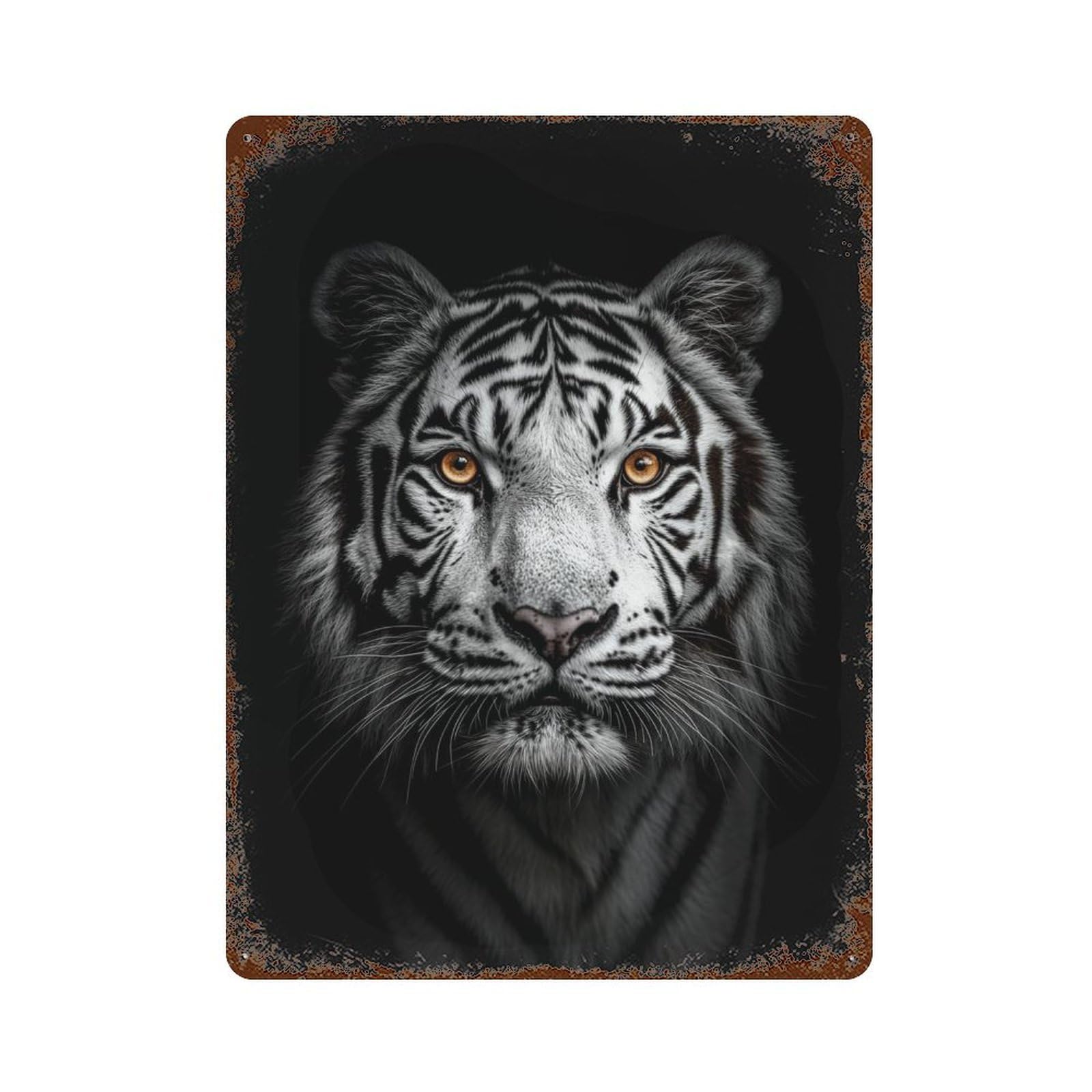 White Tiger Portrait 15.7"x11.8" Vintage Rust Metal Sign, Classic Wall Plaque for Pub, Kitchen And Man Cave Decor