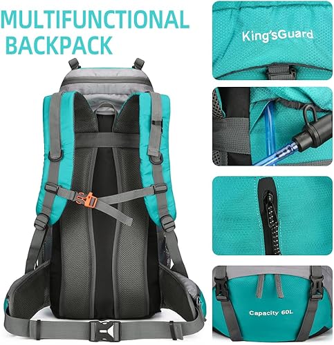 Miniatura 5 de King'sGuard Mochila de senderismo 60L para hombres y mujeres, mochila de camping impermeable, mochilero, montañismo, escalada, mochila, Azul lago,