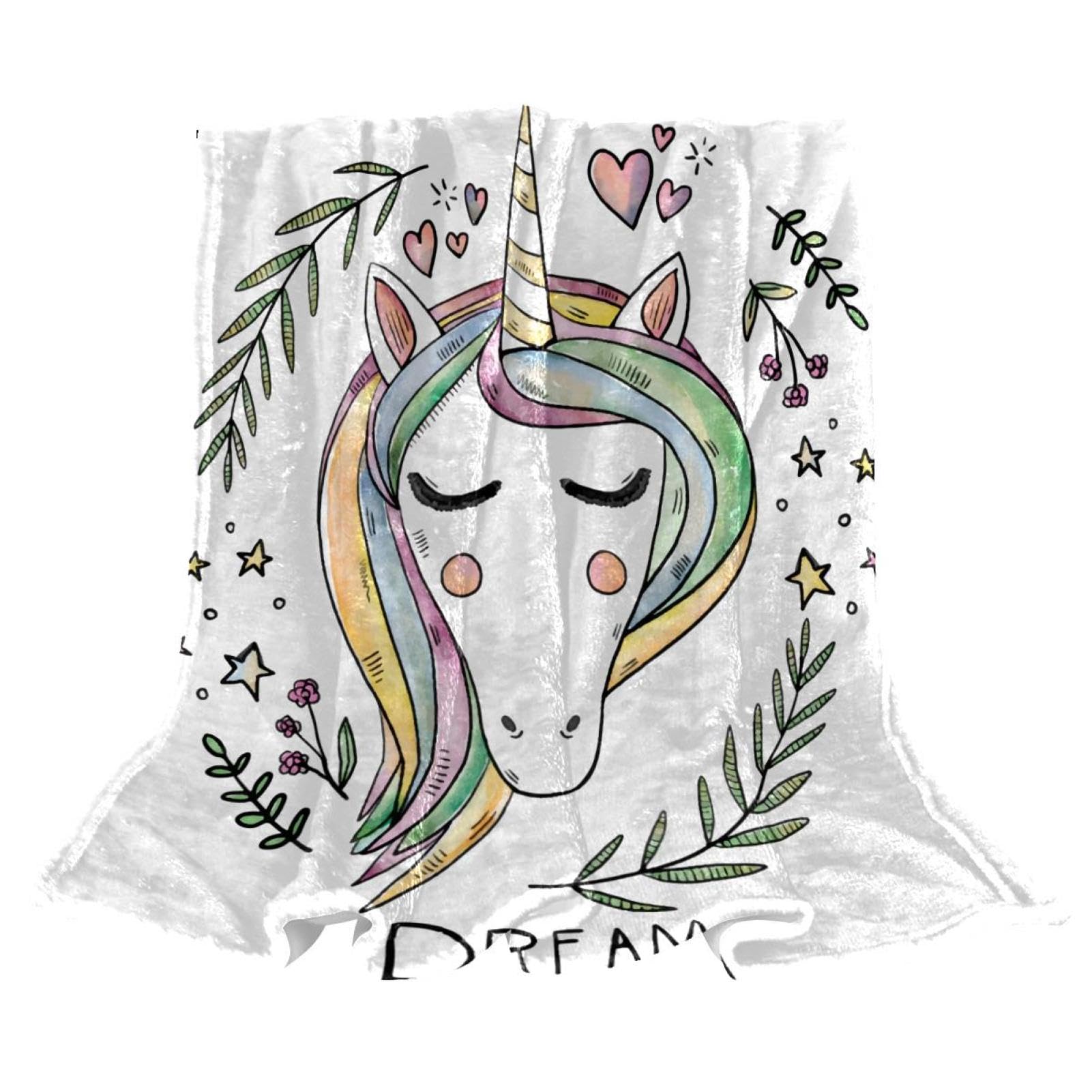 Couverture polaire licorne 150x100cm pour lit et canapé