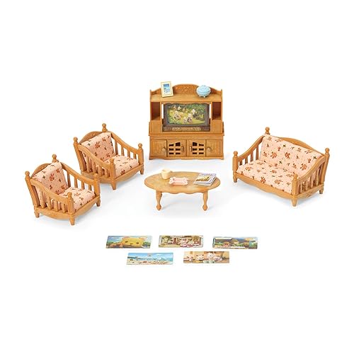 Calico Critters Comfy Living Room Set - Toy Dollhouse Furniture & Accessories Set for Ages 3+ - Comfy Living Room Set
