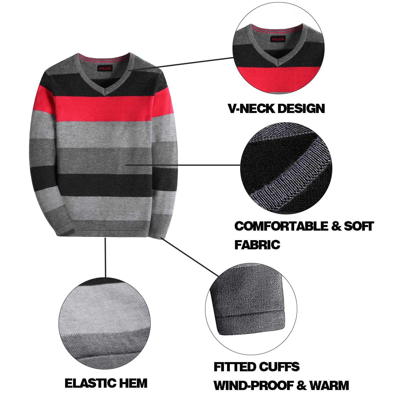 Suéter de punto para niños, sudadera de Navidad, suéter a rayas, manga larga, ropa cálida para otoño e invierno, 4-14 años
