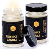 Beeswax Candle in Glass jar&comma; 2 Pack Unscented Natural Organic Emergency Candles - Smokeless Clean Burn &vert; 36 Hours Long Burning Time - Off White