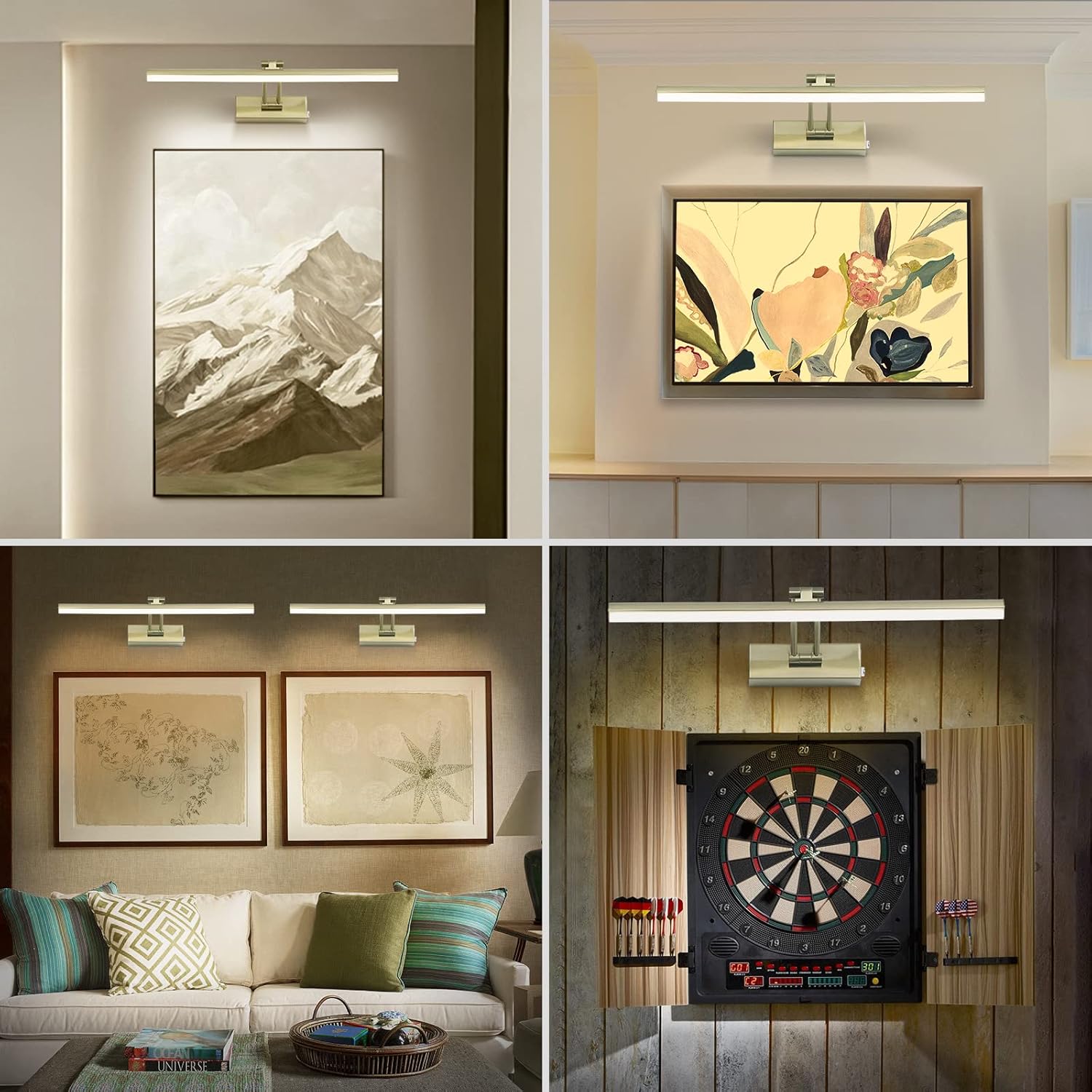 FUNCHDAY Wireless Picture Lights,Rechargeable Battery Picture Light for Paintings with Remote, Dimmable Dartboard Light with Timer,16“ Full Metal Art Light for Wall Frame Portrait Anque Brass