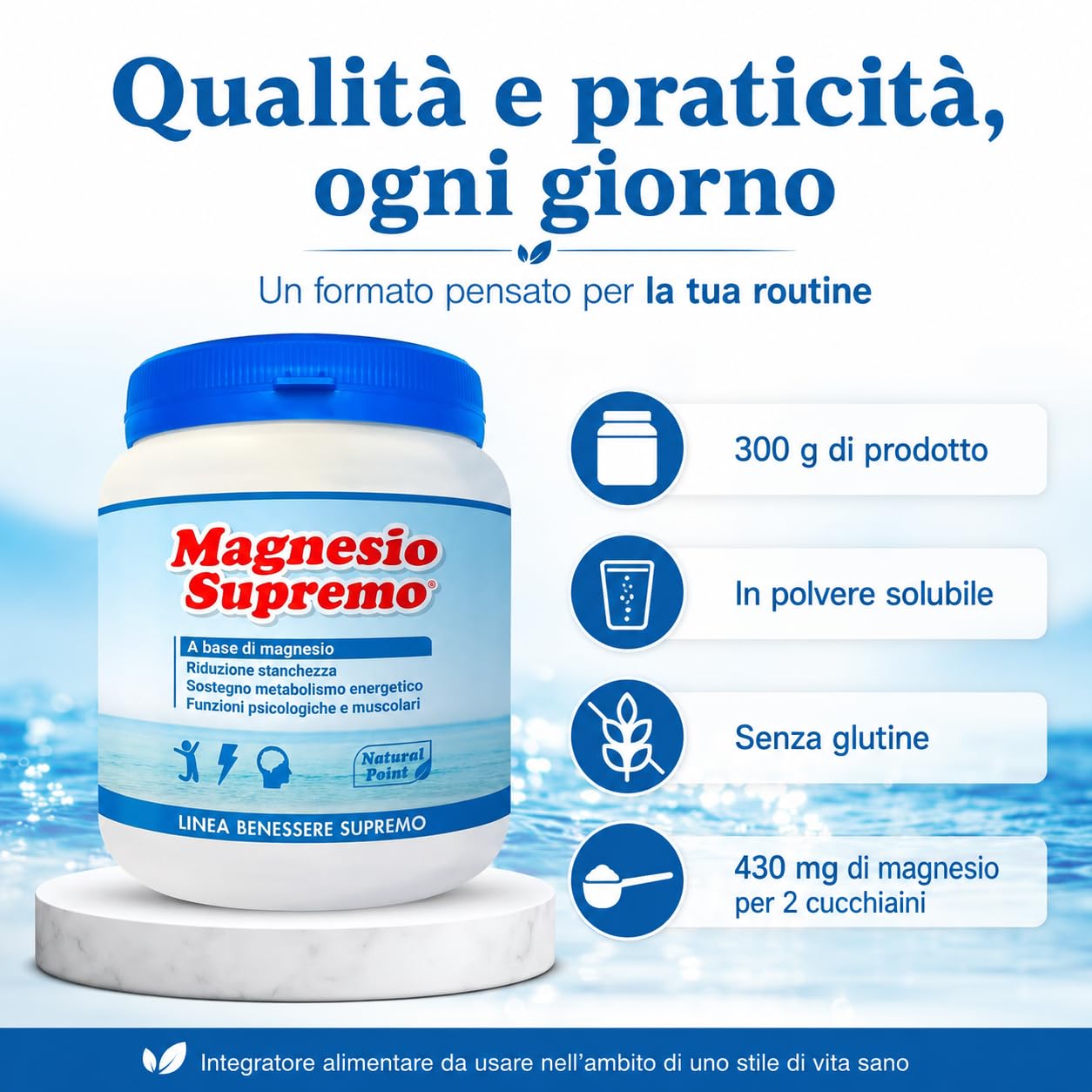 Natural Point Magnesio Supremo 2 Confezioni da 300 g – Riduce Stress, Stanchezza e Affaticamento, Supporta Muscoli e Sistema Nervoso, Benessere Quotidiano, Integratore Alimentare in Polvere Solubile