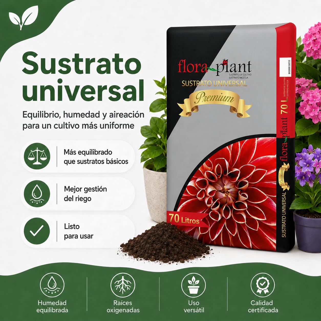 FLORAPL70 Sustrato Floraplant, Negro (1 Unidad)