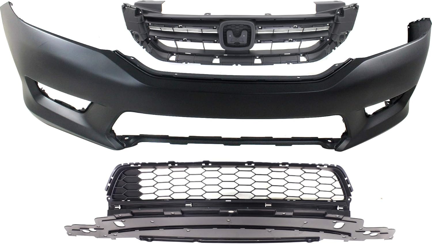 Evan Fischer Front Bumper Cover Kit Compatible with 2013-2015 Honda Accord Sedan USA Built Vehicle Primed With Fog Light Holes CAPA HO1000288C, HO1036114C, HO1200214C