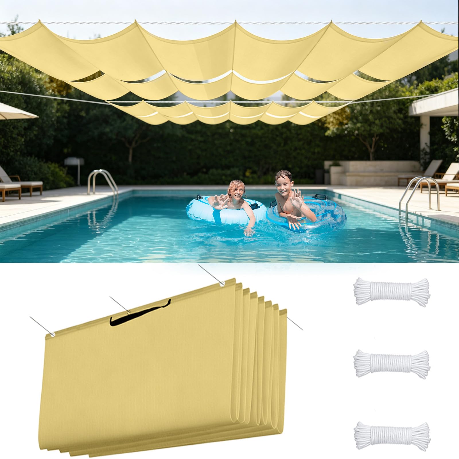 Sonnensegel Einziehbar Welle 0.9 x 5 m Nach Maß, Sonnenschutz, Wasserdicht, 98% Uv-Schutz & Reißfest, Verstellbares Sonnensegel mit Zugseil & Ösen für Terrasse Pergola, Creme Farben