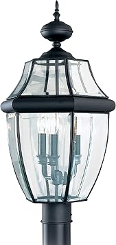 Sea Gull Lighting 8239-12 Lancaster Outdoor Post Lantern Outside Fixture, 24 Height, Black