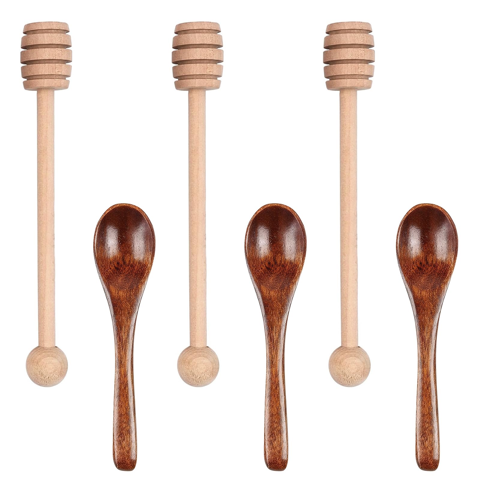 MADGININE 6 PCS Honey Spoons Honey Stick Set, Natural Small Wooden Spoons