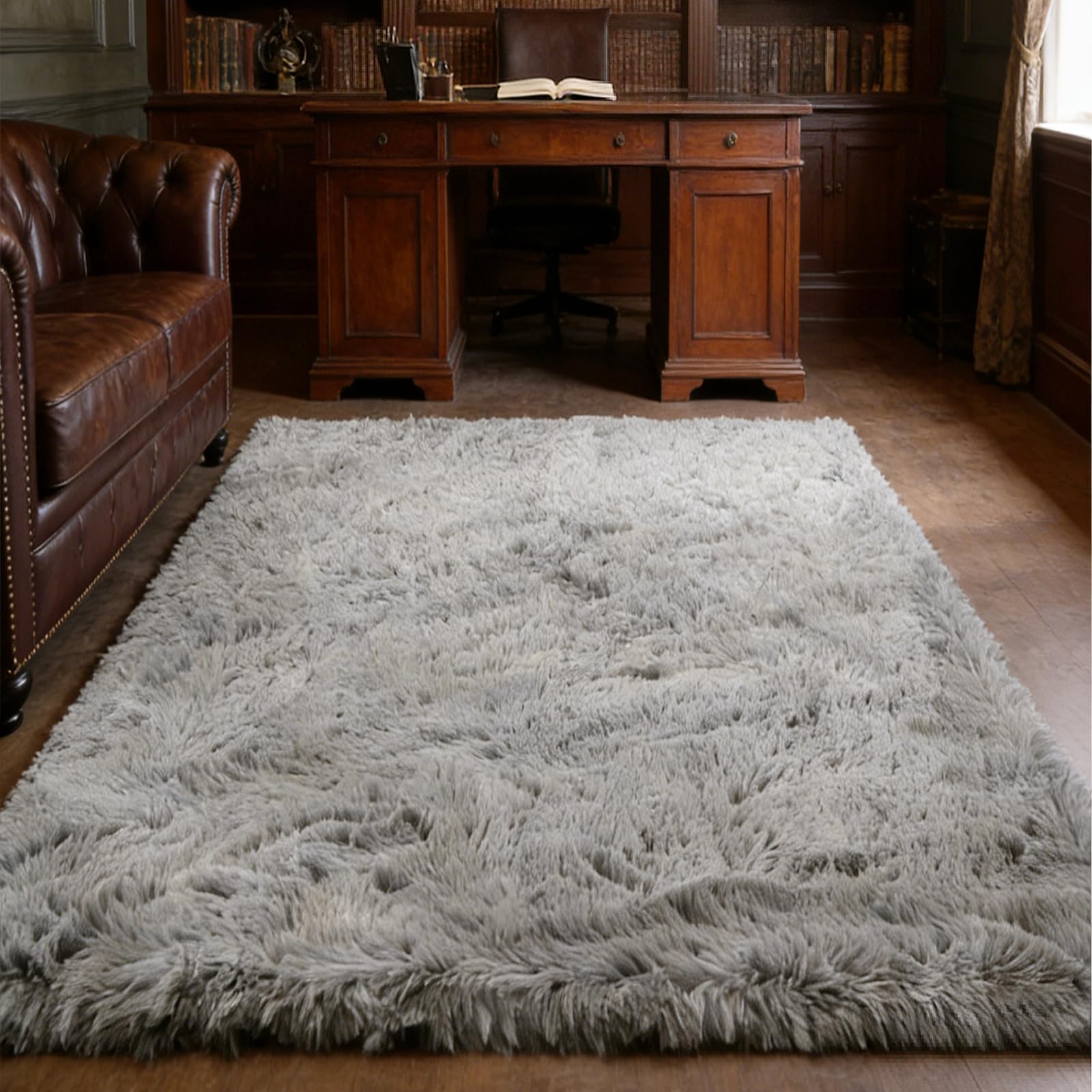Tapis shaggy lavable pour couloir et chambre moderne gris 100x460 cm