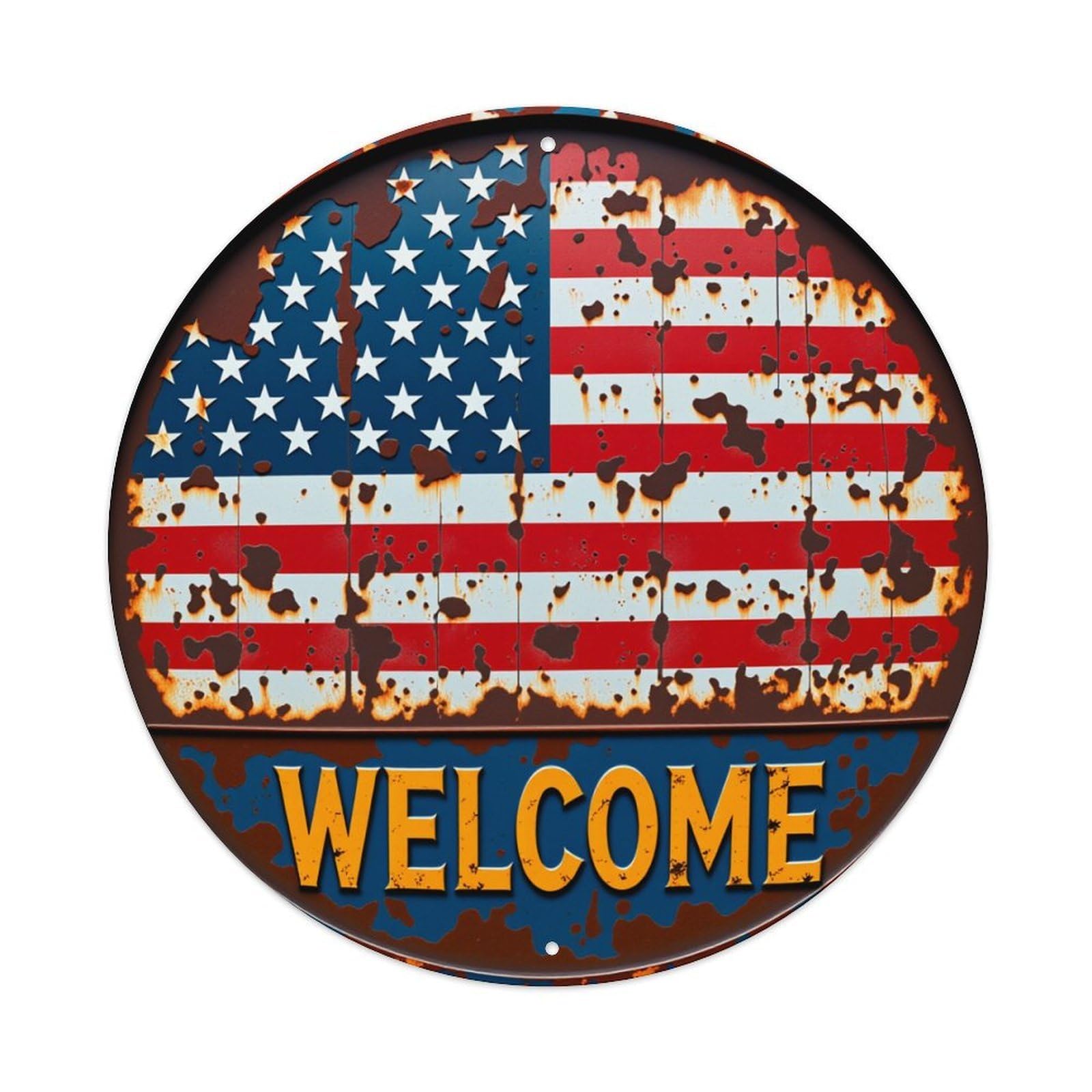 American Flag Rust Welcome Sign Metal Tin Sign Plaque