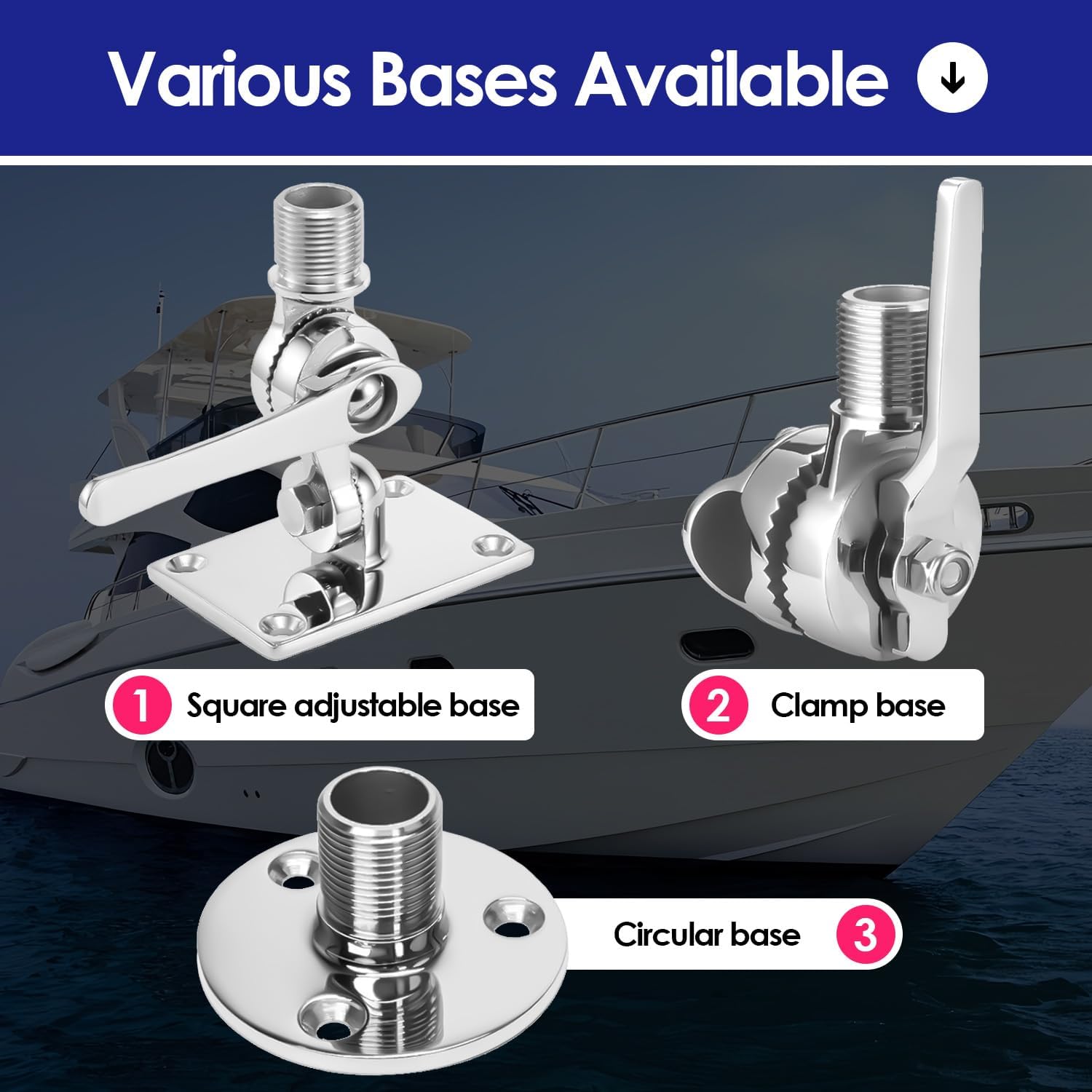 Full Stainless Steel Starlink Gen3 Mount with Adapter for Yacht Ship RV Marine, 316 Stainless Steel Base, Starlink Mounting Kits Gen3, Marine Antenna Mount (Ratchet Base)