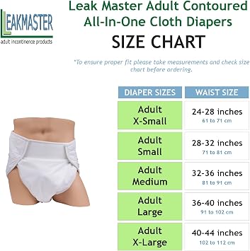 حفاضات LeakMaster للبالغين في حفاضات قماش واحدة - شاش قطني متعدد الطبقات على شكل ساعة زجاجية داخلي مع حاجز الرطوبة الخارجي المقاوم للماء PUL - X-Small ( يناسب الخصر 24-28 بوصة )