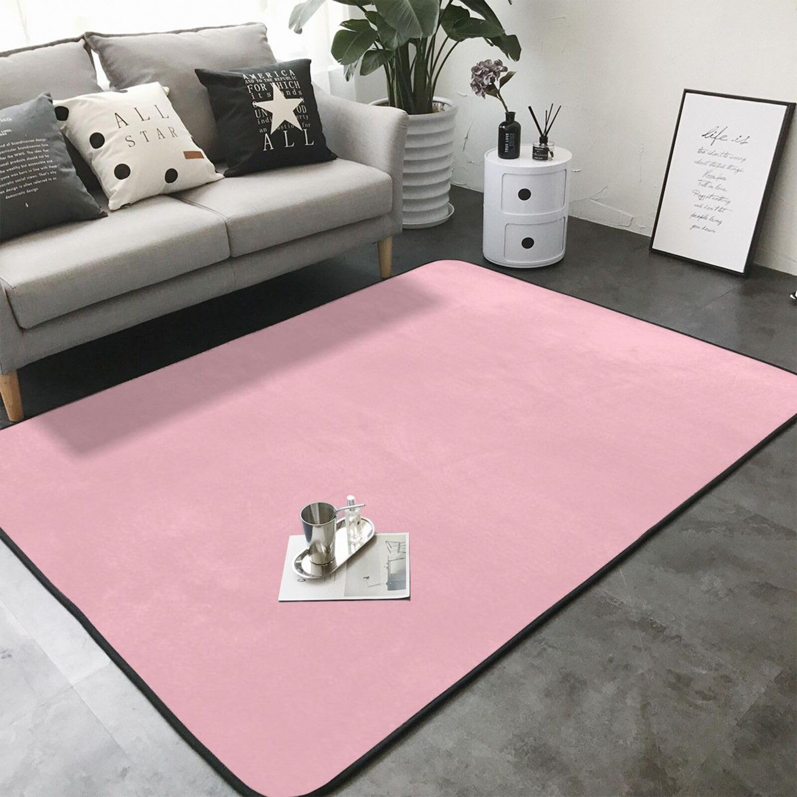 Tappeto in finta pelliccia di ottima fattura con stampe rosa tinta unita 203,2 x 147,3 cm, accogliente coperta antiscivolo per soggiorno, camera da letto e altro