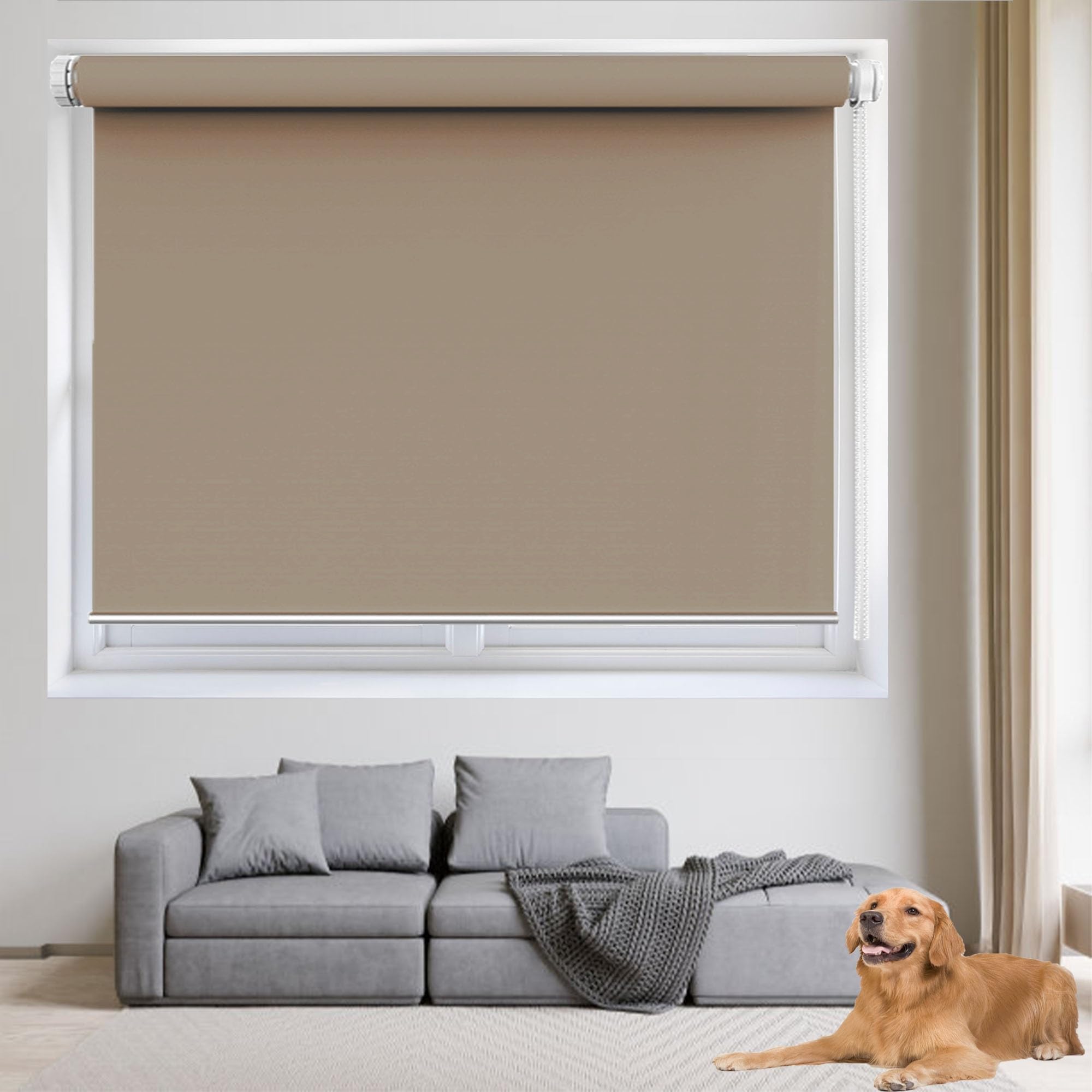 Fabric Roller Blinds 105 x 110 cm Quick Mounting Long-Lasting Windproof Window Shades for Office, Bedroom, Bathroom, Brown