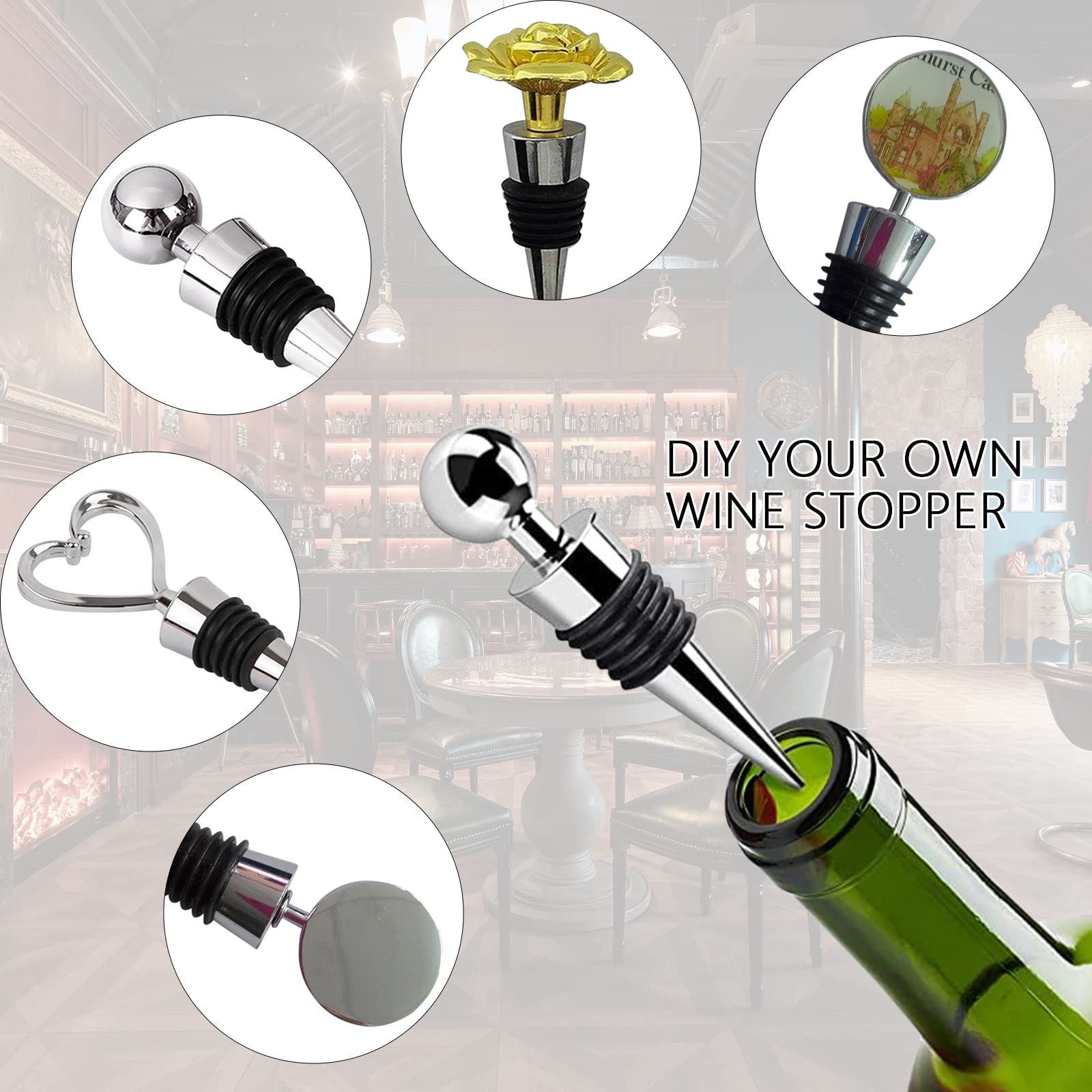 Tappi per bottiglie di vino e bevande in acciaio inox con sfera progettata per bottiglie di vino e bottiglie di vino affusolate per riporre oggetti fai da te (50)