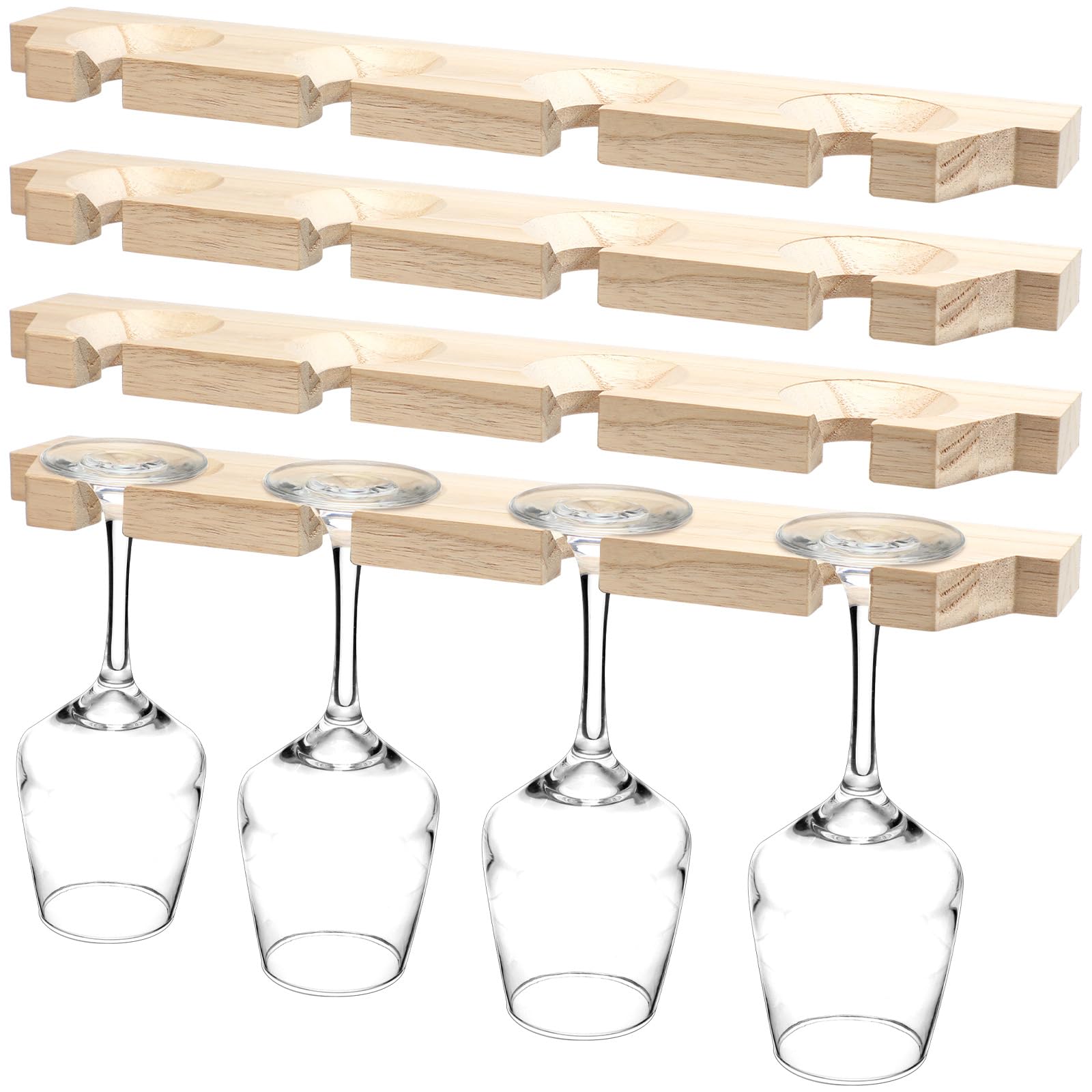 Ripeng 4 Pcs Wall Mounted Wood Stemware Rack Champagne Holder, Wooden Color