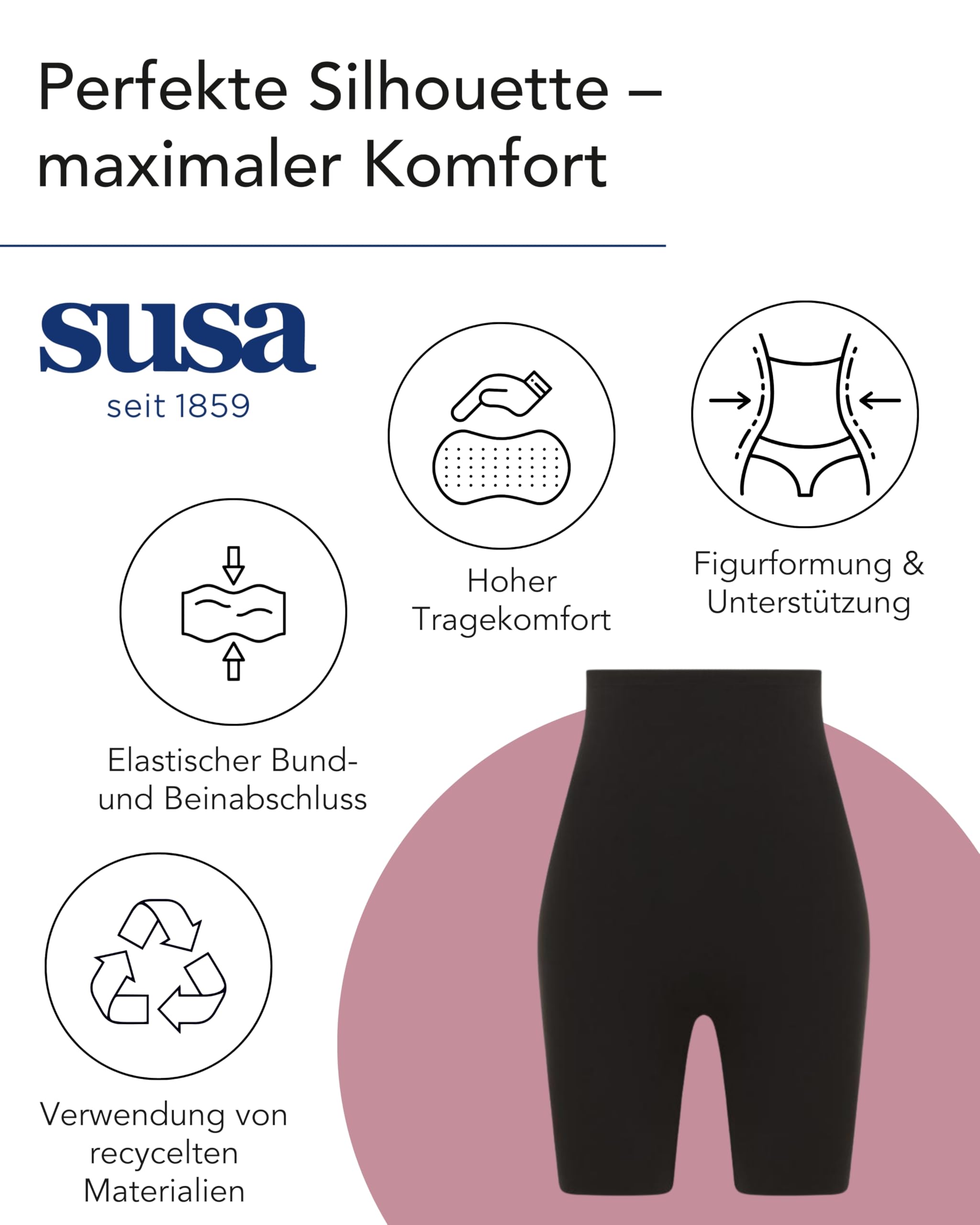 SUSA Shapewear I Gr. 36-48 I Miederhose 5572 I Bauchweg Hose Damen I Shaping Shorts mit Clean-Cut Beinabschluss & hohem Bein I Shape Wear mit Silikonbeschichtung am Bund I nahtlos & blickdicht