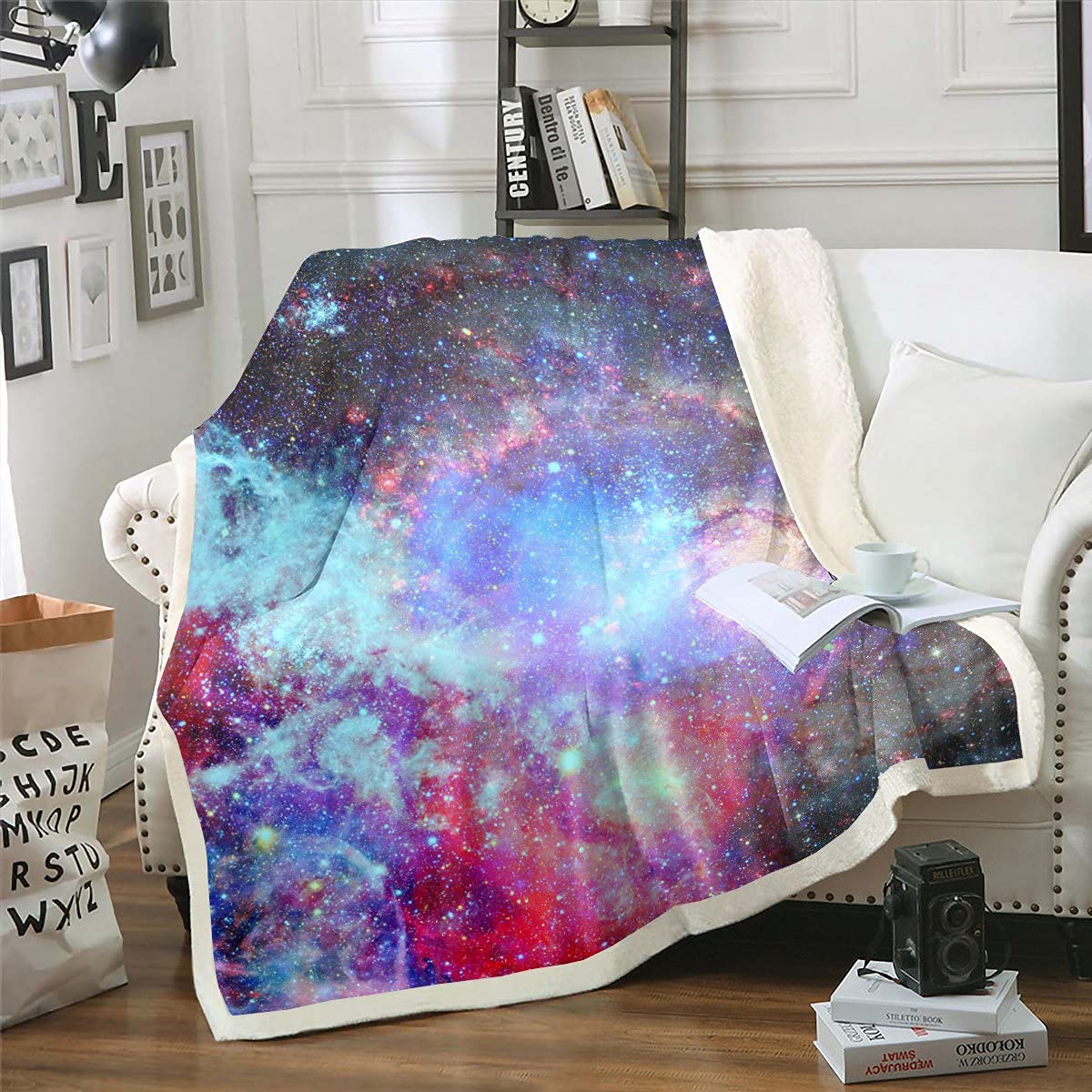 Galassia Sherpa Coperta colorata in pile per bambini, ragazzi, ragazze, universo, cielo stellato, coperta fuzzy per divano letto, nebulosa di lusso, 200 x 201 cm