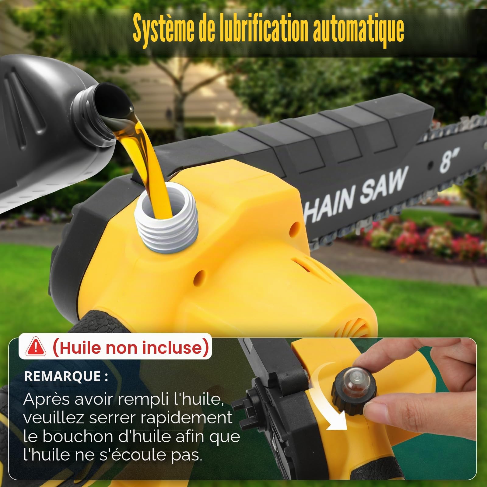 Mini Tronconneuse 8 et 6 Pouces Compatible avec Dewalt 20V Batterie, Tronçonneuse Électrique sans balais avec 4 chaînes, Lubrification Automatique, pour la Jardinage (sans batterie)
