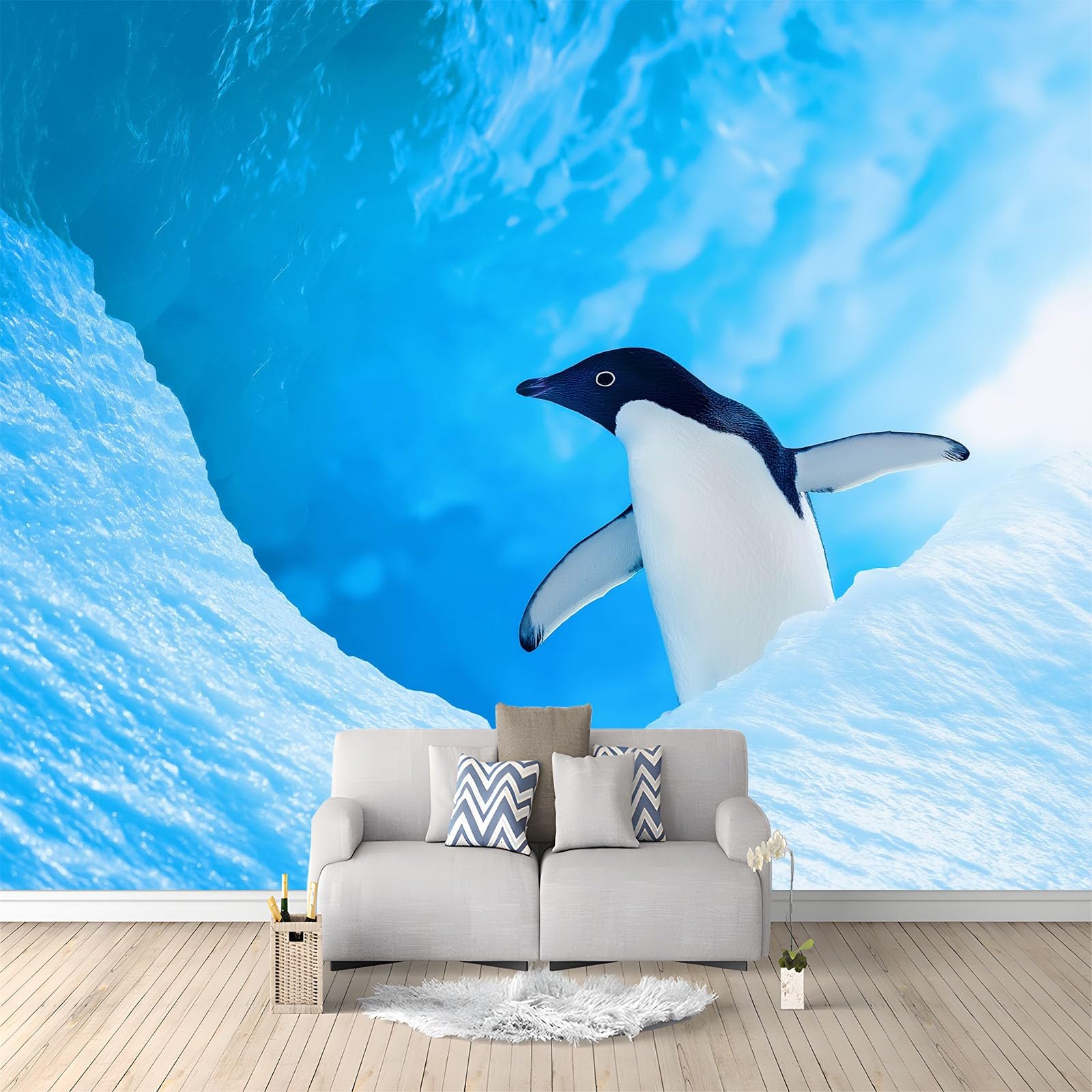 Papier peint intissé animaux pingouins pose facile pour relooker rapidement une chambre d'enfant