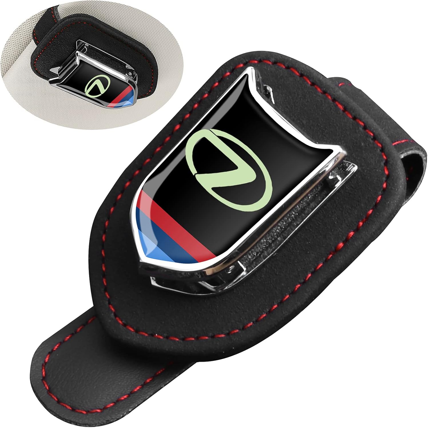 上品 Yamlten 車のサンバイザーメガネクリップ 蛍光サイン レクサスに適しレザー車載メガネクリップ サングラス収納 スエード素材カード収納クリップ 取り付け簡単 黒