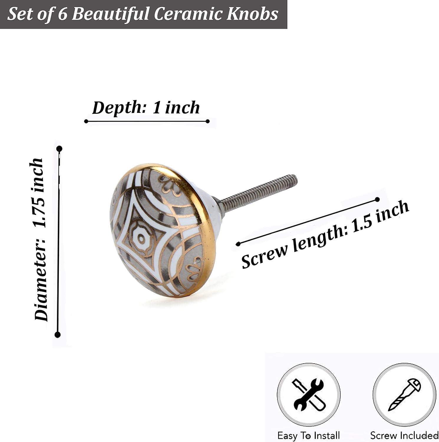 Perilla Home Set of 6 Aster Black Ceramic Knob Round Small Knobs Kitchen Cabinet Cupboard Glass Door Dressser Wardrobe and Drawers Pull Knob - Image 5
