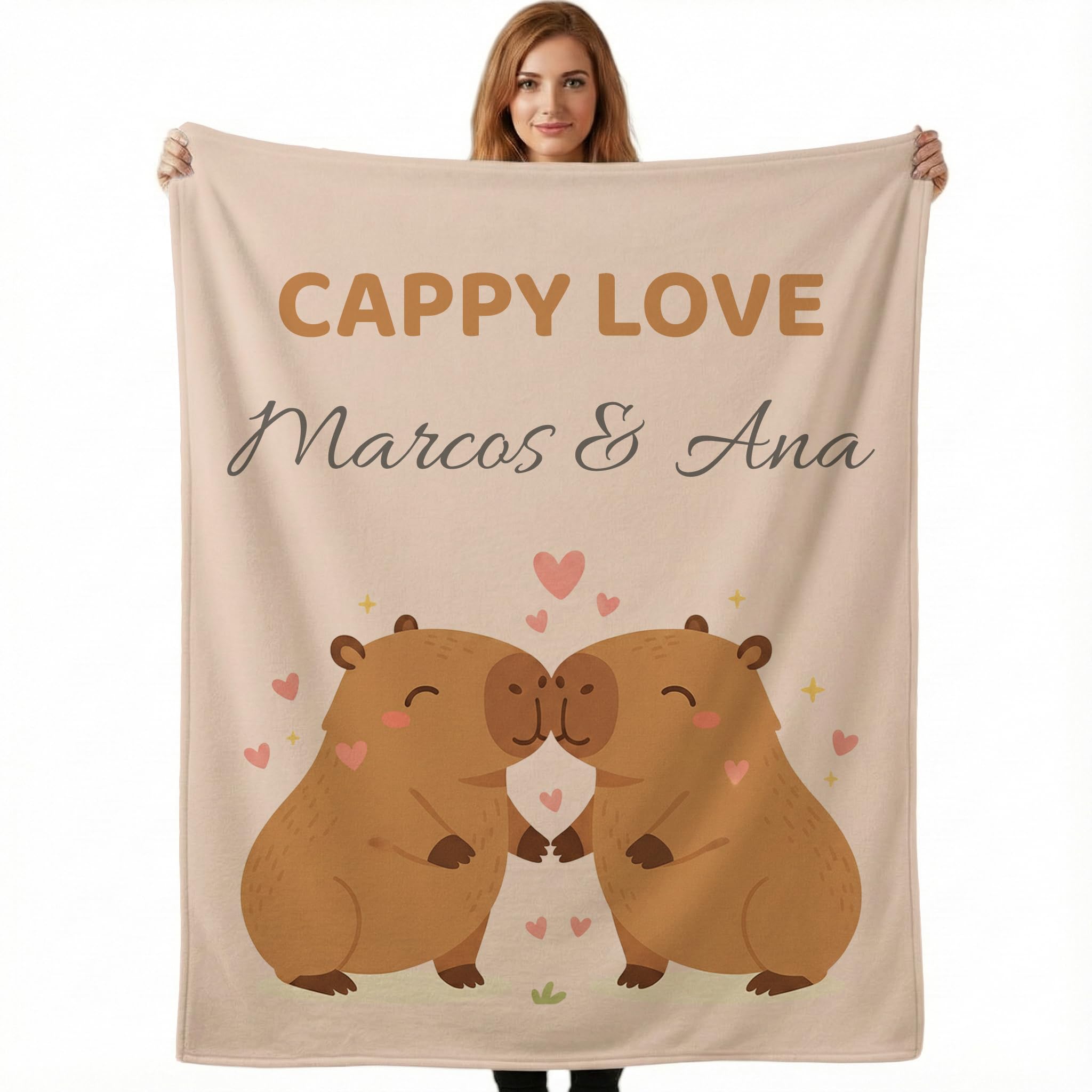 LolaPix Manta Personalizada con Nombre Novios. Manta Personalizable para San Valentín o Aniversario. Regalo San Valentin. Certificado Oeko-Tex. Manta Suave Parejas con 3 Tamaños a Elegir. CAPPY Love