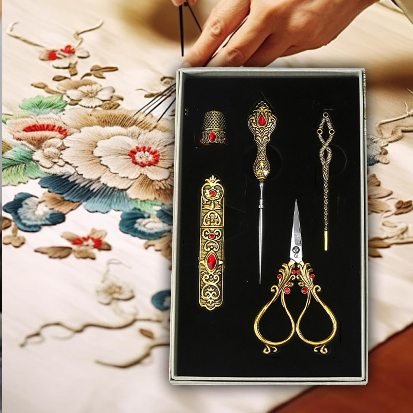 Stickset, Nähset, Nähzubehör für Damen, Stickset, Schneiderschere, Nähscheren Set für, Gold