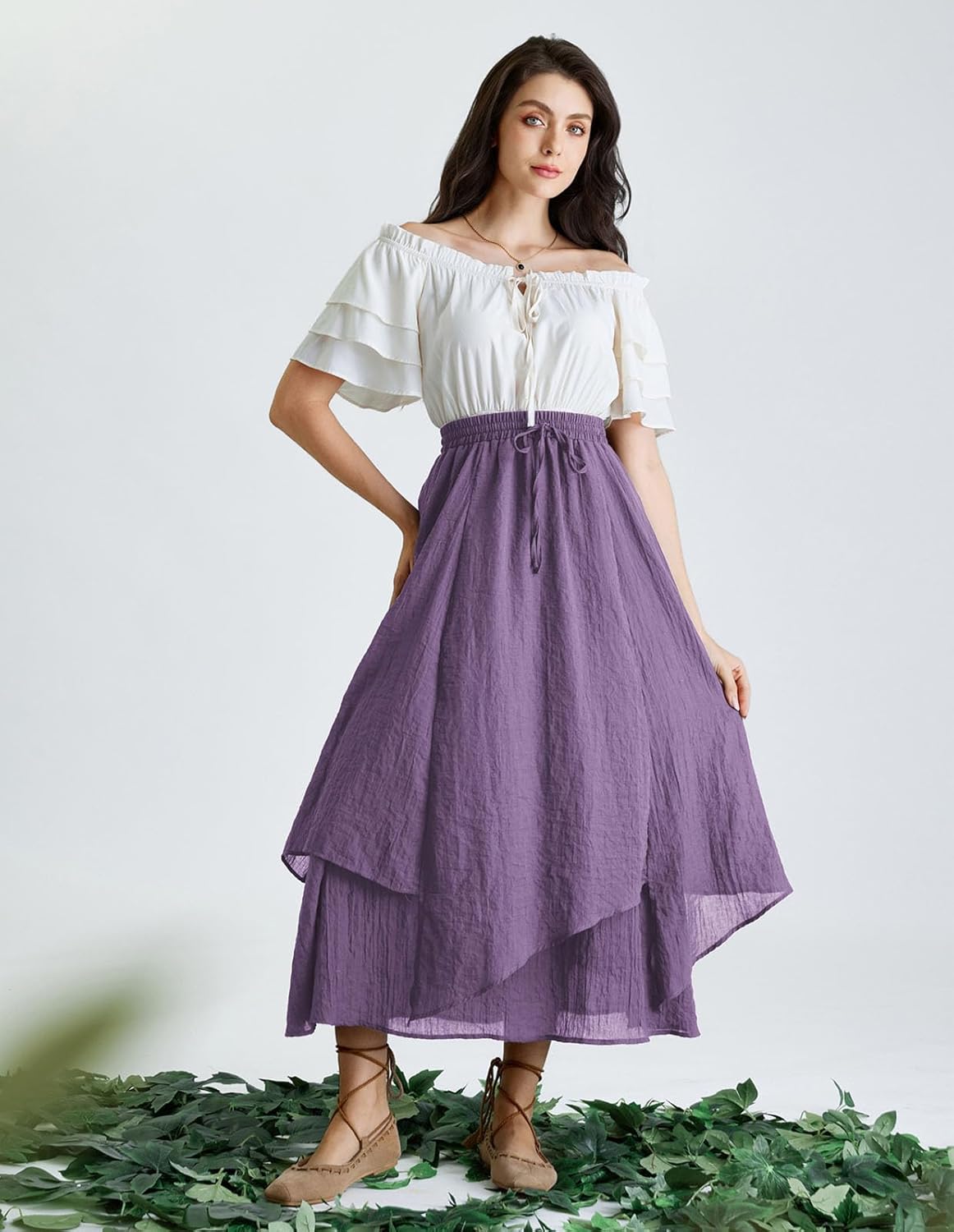 Scarlet Darkness Women Renaissance High Waist Skirt Double Layered Flowy Long Skirts - Image 3