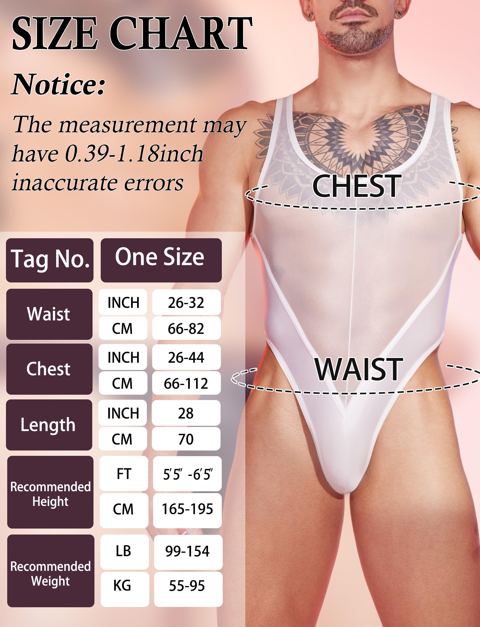 FEOYA Body Transparent pour Homme Brillante Bodysuit sans Manches