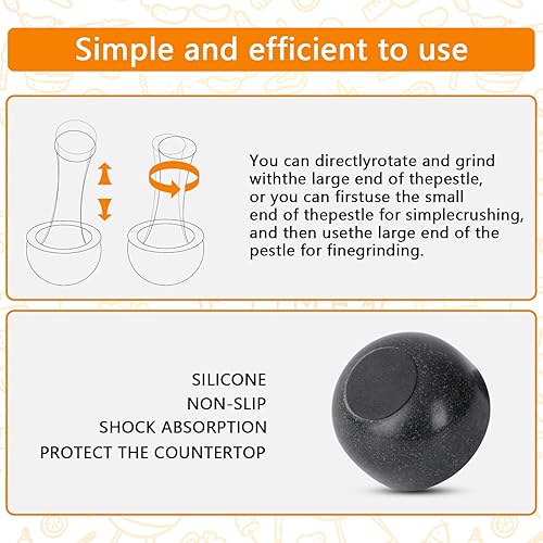 Miniatura 4 de Tianman Juego de mortero y mortero de granito sin pulir de 51 pulgadas 51in - 18 tazas de capacidad para hierbas y pastas de pesto condimentos