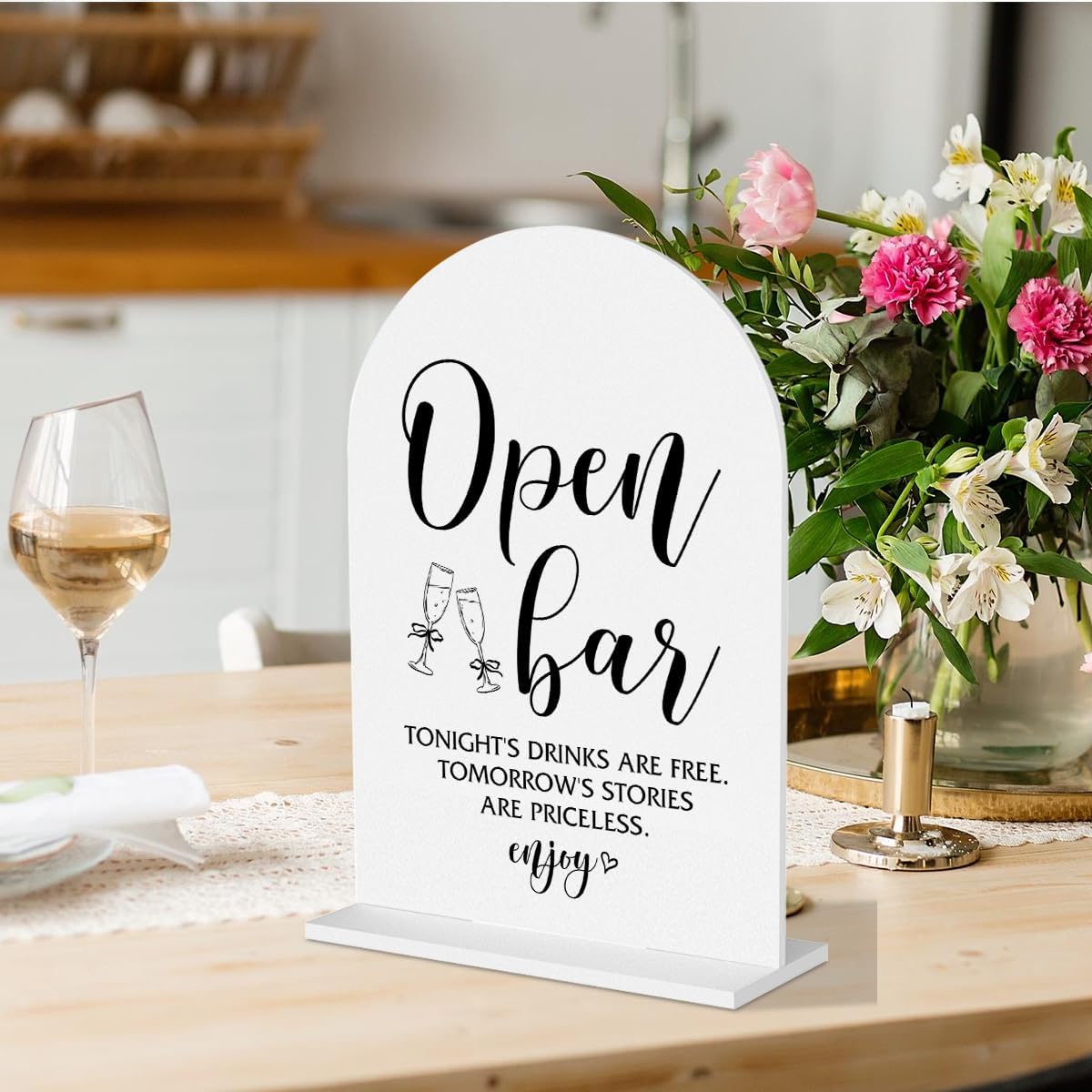 Open Bar Sign Wedding Signage Minimalist Style Bar Sign for Wedding Engagement Bridal Shower Ceremony Reception Event Birthday Party Clear Table Acrylic Decor image 2