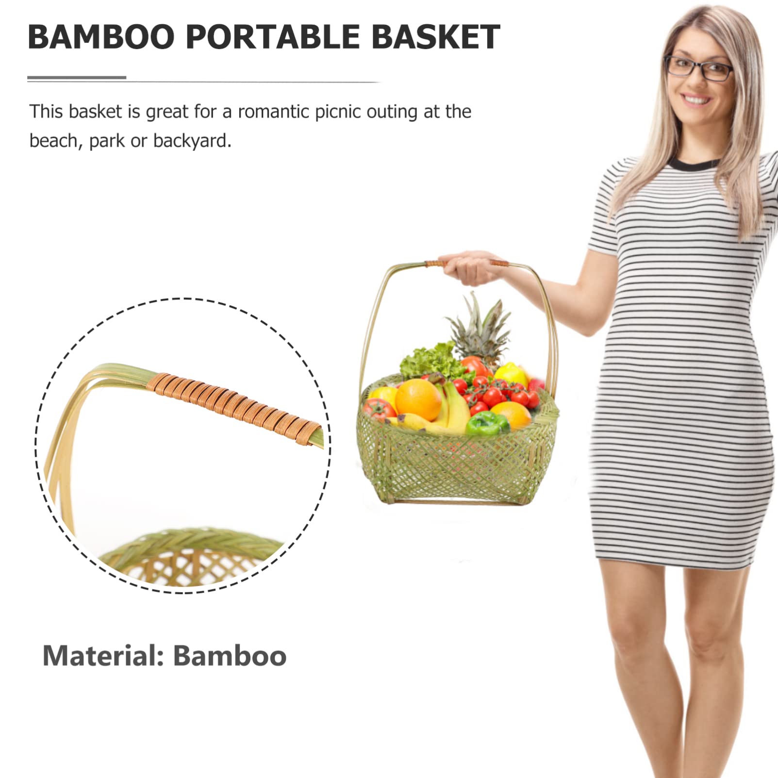 Alipis Cesta de Picnic de Bambú Tejido con Asa, Juego de 5 Piezas