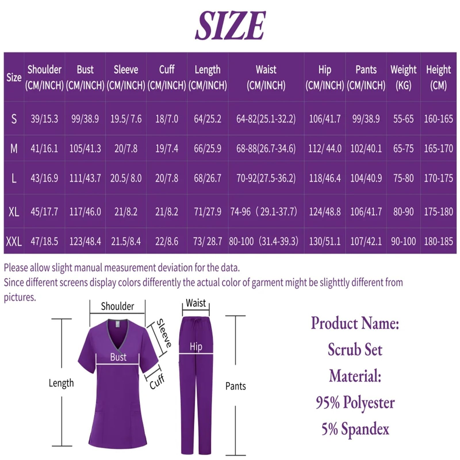 Divisa da Infermiera Set Scrub Taglie Forti Uniformi da Infermiera Medica Donna con Scollo a V e Top Pantaloni Jogger Veterinario per Le Donne