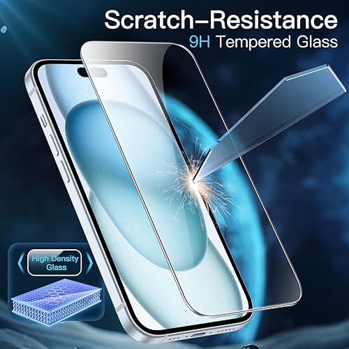 Miniatura 5 de JETech Protector de pantalla para iPhone 15 Plus de 6.7 pulgadas, sin burbujas, película de vidrio templado con herramienta de fácil instalación,