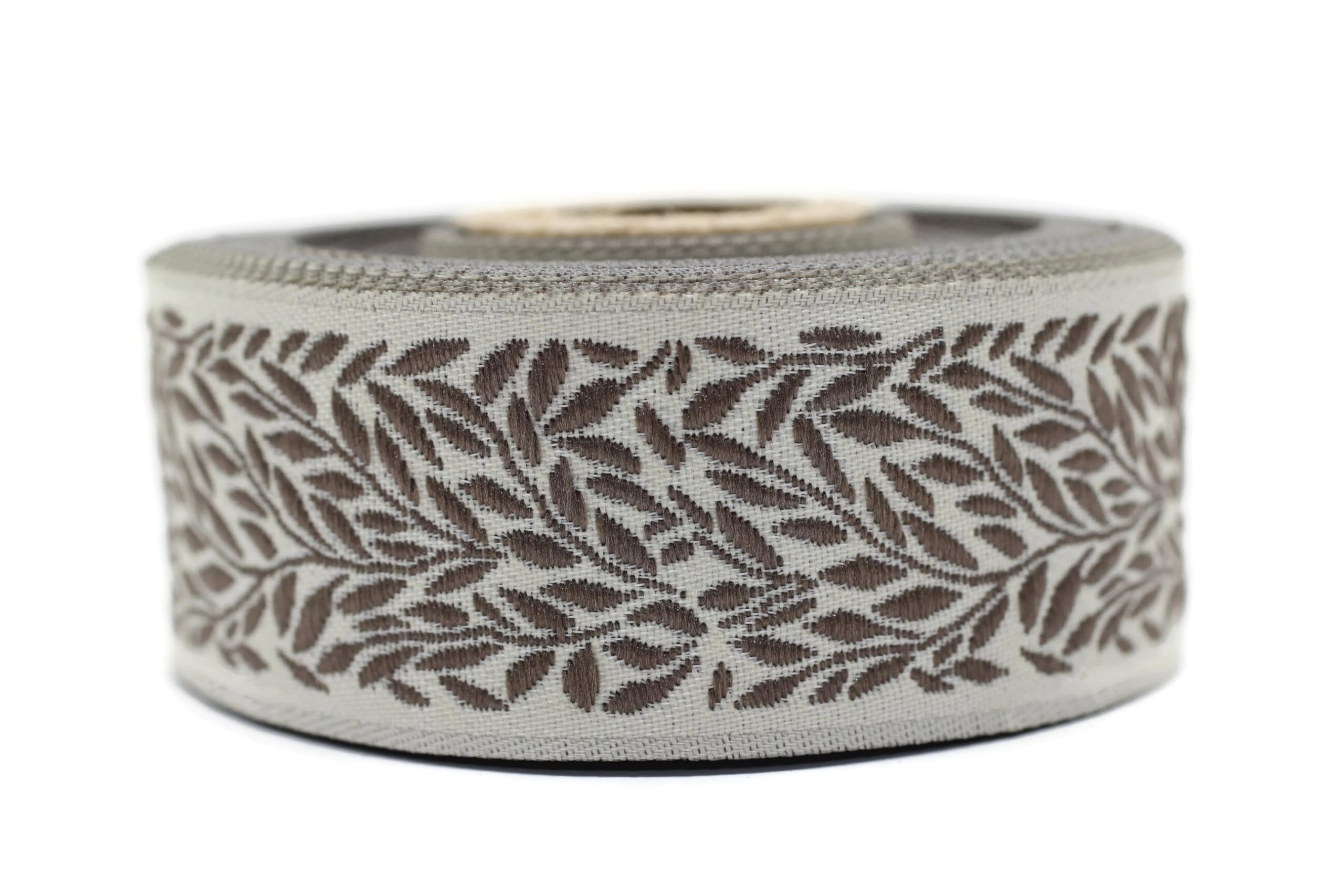 10 Meter Spool 35 mm Wide Brown Leaf Tendril Jacquard Ribbon Embroidered Woven Trim 35270