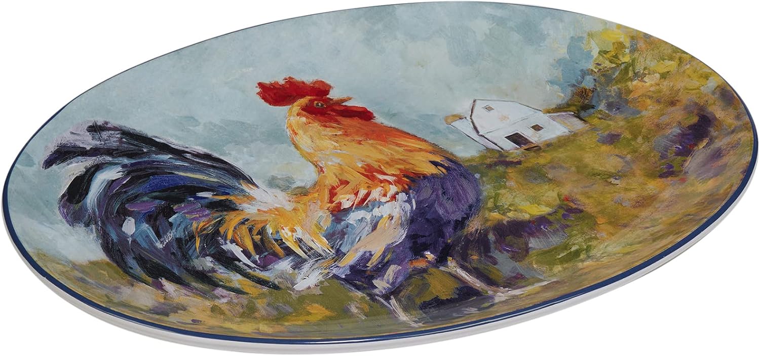 Certified International Rooster Meadow Oval Platter, 16" x 12" x 1.25", Large, Multicolor