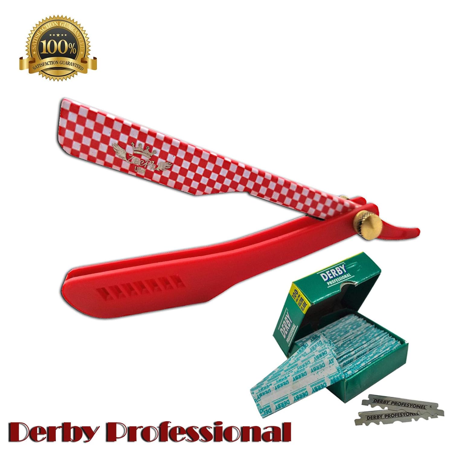 2 Pcs Cut Throat Beard Straight Barber Shaving Razors + FREE 100 BLADES