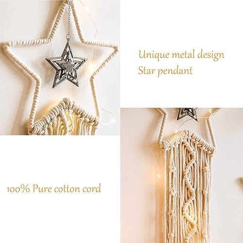 Miniatura 4 de Decoración de atrapasueños de luna y estrella, 2 piezas boho para el hogar, luna y estrella, macramé para colgar en la pared, decoración bohemia
