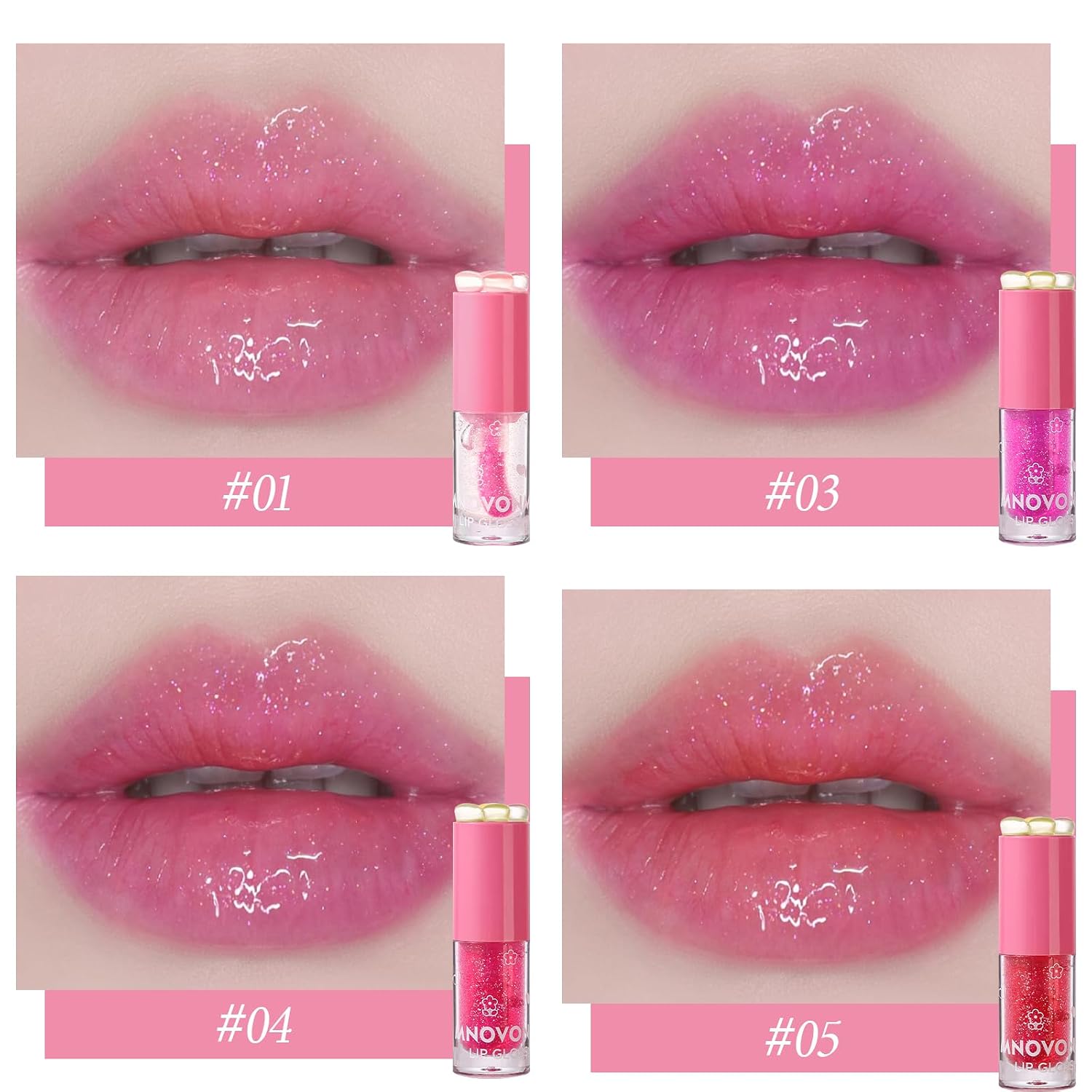 4 Pcs Lip Gloss Set, Colors Changing Lip Gloss Shimmer Lipgloss Liquid Lipsticks Moisturizing Shine Glass Finish Lip Makeup for Women (pink) image 3