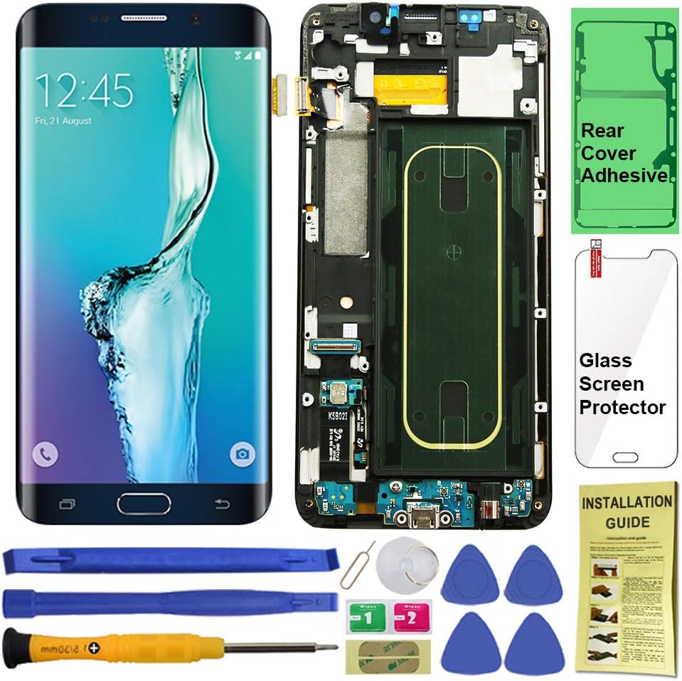 Display Touch Screen (AMOLED) Digitizer Assembly with Frame for Samsung Galaxy S6 Edge Plus (5.7 inch) G928V (Verizon) (for Mobile Phone Repair Part Replacement) (Repair Tool Kits) (Black Sapphire)