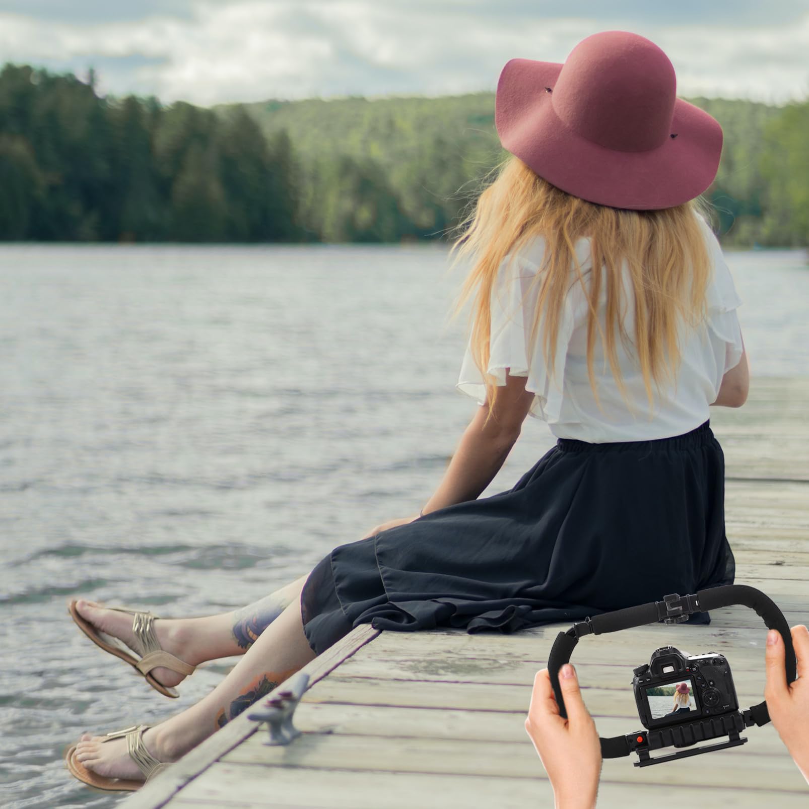 Stabilizzatore Fotocamera Portatile Impugnatura Antiscivolo in Plastica e Metallo Supporto Ergonomico 3 Porte Slitta Fredda per Riprese Video Stabili