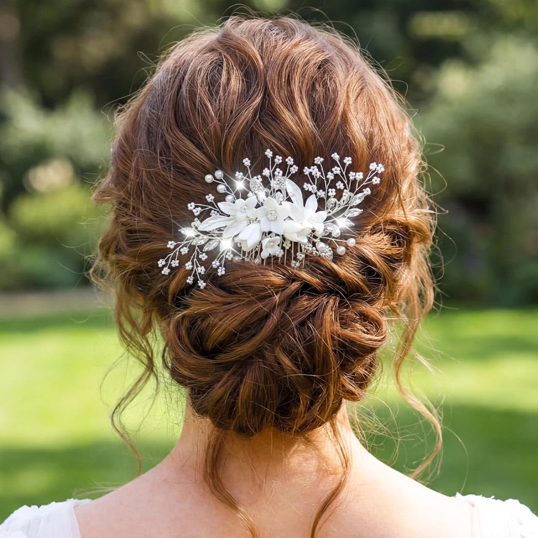 Campsis Flower Hair Comb Crystal Bridal Hair Piece Pearl Wedding Hair Accessories for Women and Bride