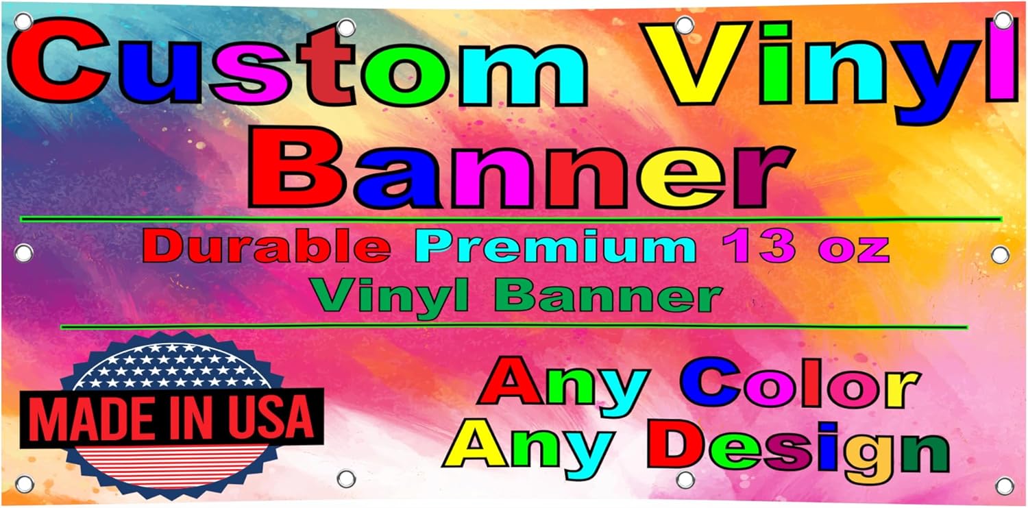Personalized Custom Vinyl Banner Printing Indoor or Outdoor use Printed Business Event Birthday Party Large Custom Vinyl Banner for Party Decoration (Banner WITH hem, 60x120in(5x10ft))