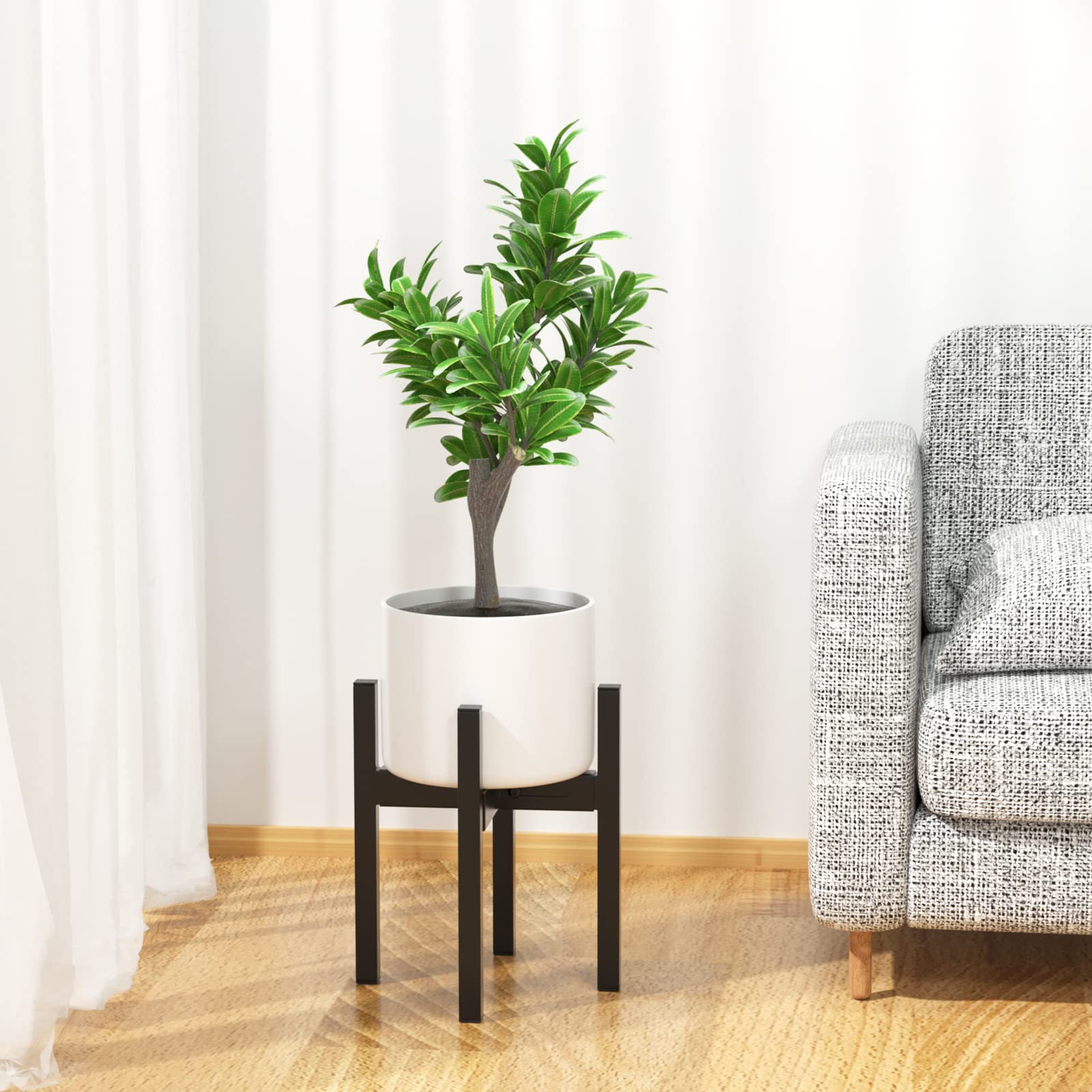 ZMTECH Soporte ajustable para plantas de metal negro, 20 – 35 cm, moderno soporte para macetas Midcentury para plantas en macetas en interiores y exteriores, para esquina de la habitación, balcón,