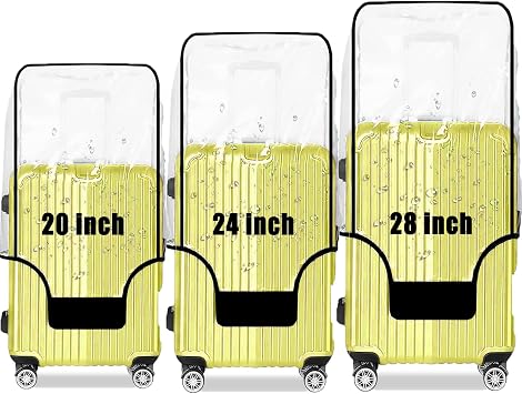 3-Piece Set 20/24/28 Inch Clear Suitcase Cover Black Trim | 0.2mm Thickened - PVC Dustproof and Anti-Scratch Luggage Cover - TSA approved Suitcase Protector - Full-Wrap Velcro Closure