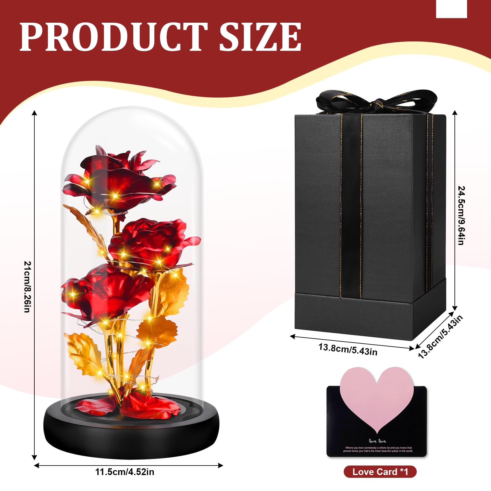 UCAMP Rosa Eterna con LED,Bella e La Bestia Rose Eterna,Galaxy Rose,Kit Regalo Rosa,Cupola in Vetro,Base in Legno,1 Biglietto d'Amore,per Mamma,Donne,Natale,Matrimonio,Anniversario,Festa della Mamma