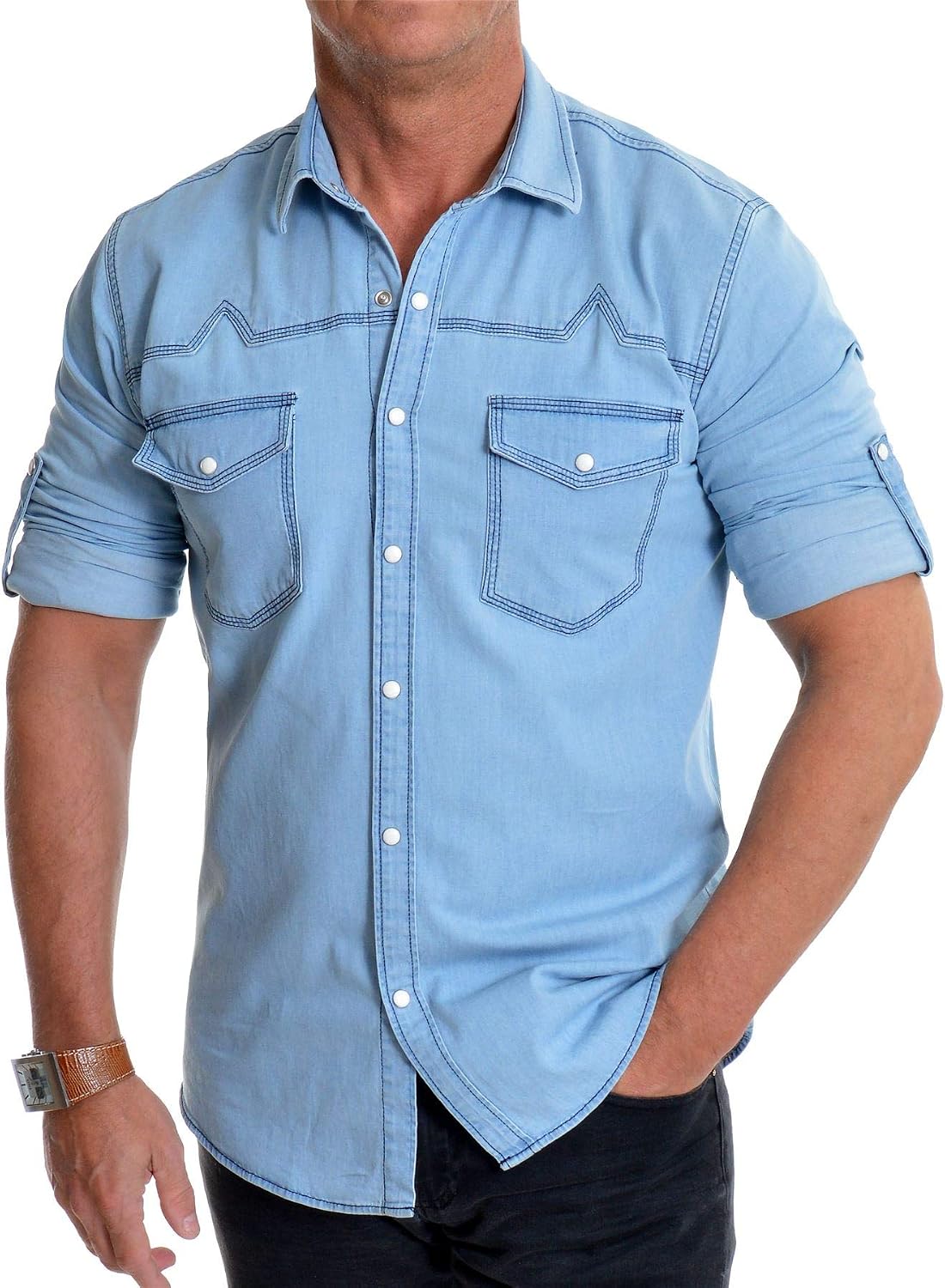 Buy Men's Light Blue Denim Jean Shirt 